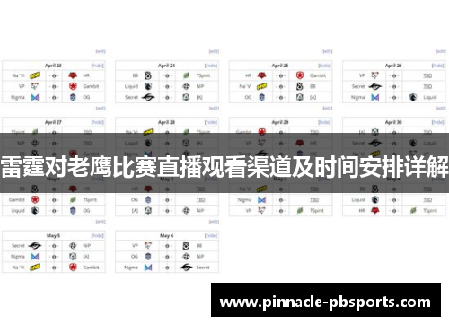 雷霆对老鹰比赛直播观看渠道及时间安排详解